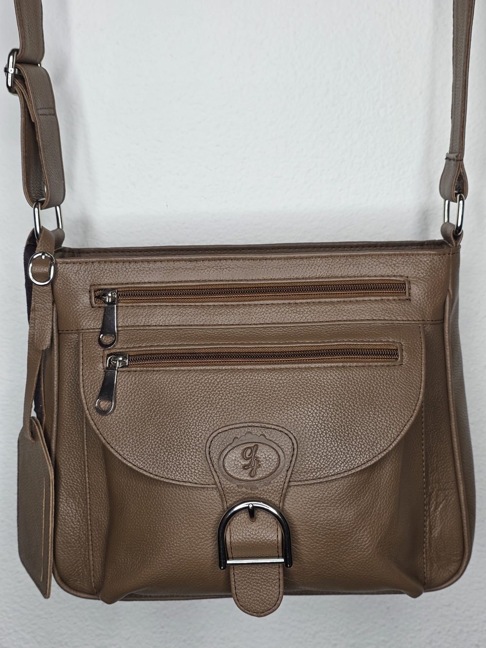 Brown Faux Leather Concealed Carry Crossbody Bag Multi-Pocket Organizer Purse Gf